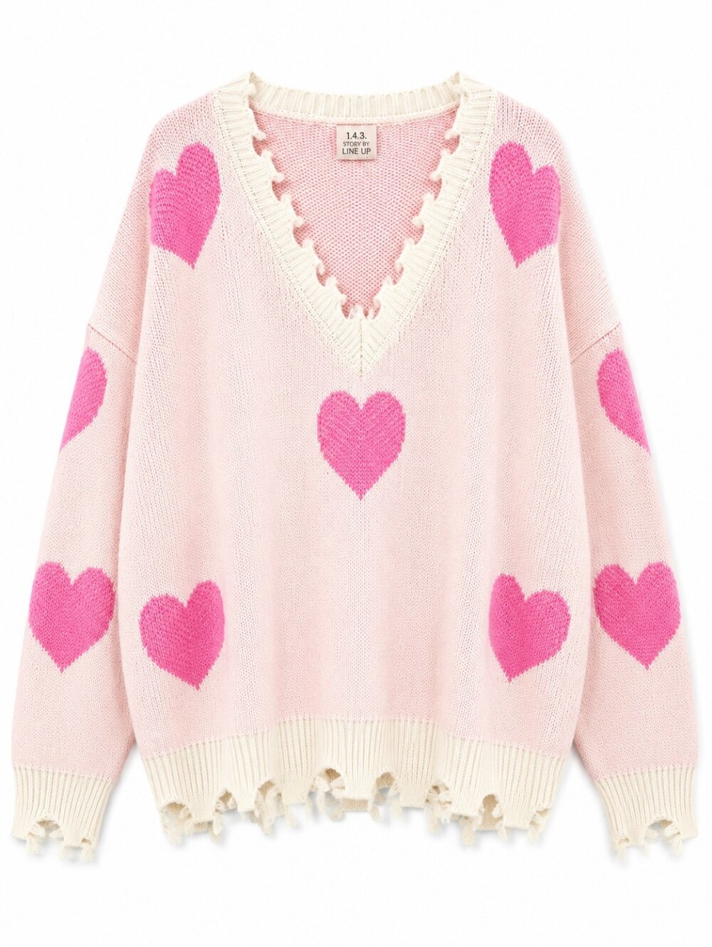 1.4.3.‎ Story by Line Up Pink Heart V-Neck Sweater with Cream Trim